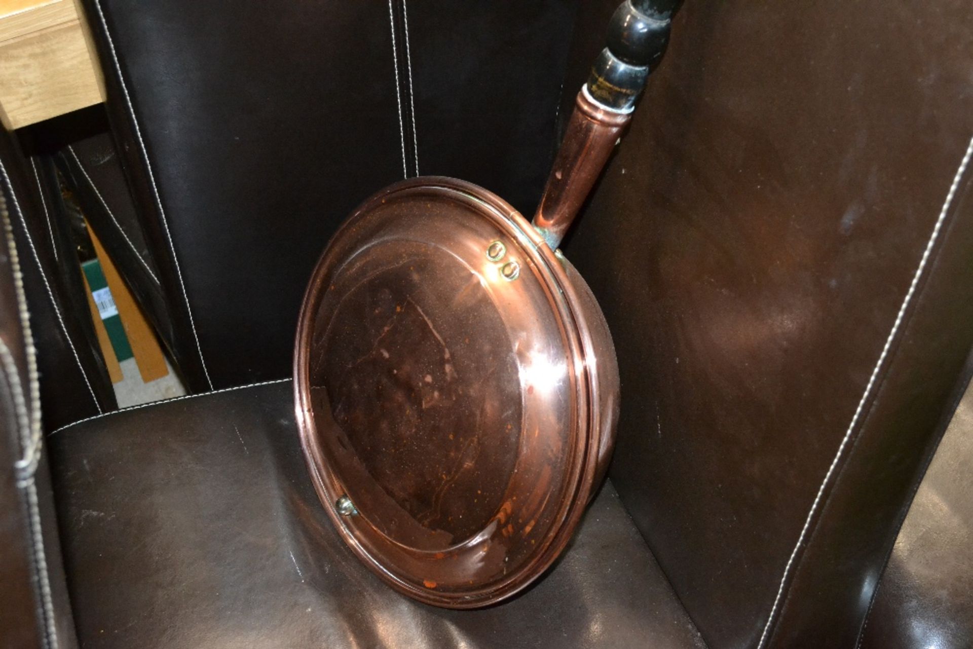 A polished copper bed warming pan on turned handle - Image 2 of 2