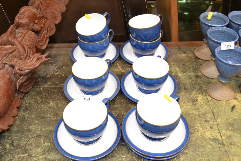 Eight Denby "Imperial Blue" large cups and seven s