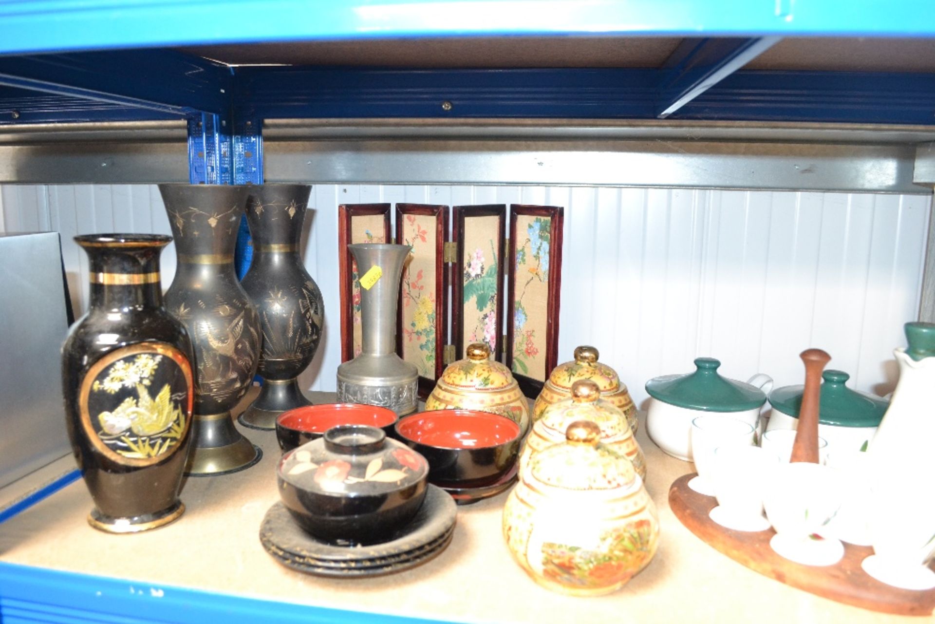 A collection of Oriental items to include lacquere