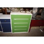 A green and cream painted chest fitted five long d