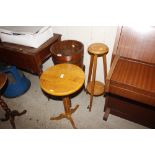 An oak two tier plant stand and an oak tripod base