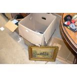 A box of various pictures and prints to include a