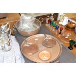 A copper and brass preserve pan; and a copper East