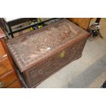 A carved camphor wood Oriental chest