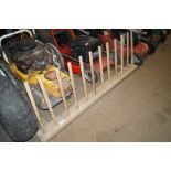 A large wooden boot rack