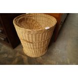 A wicker linen basket