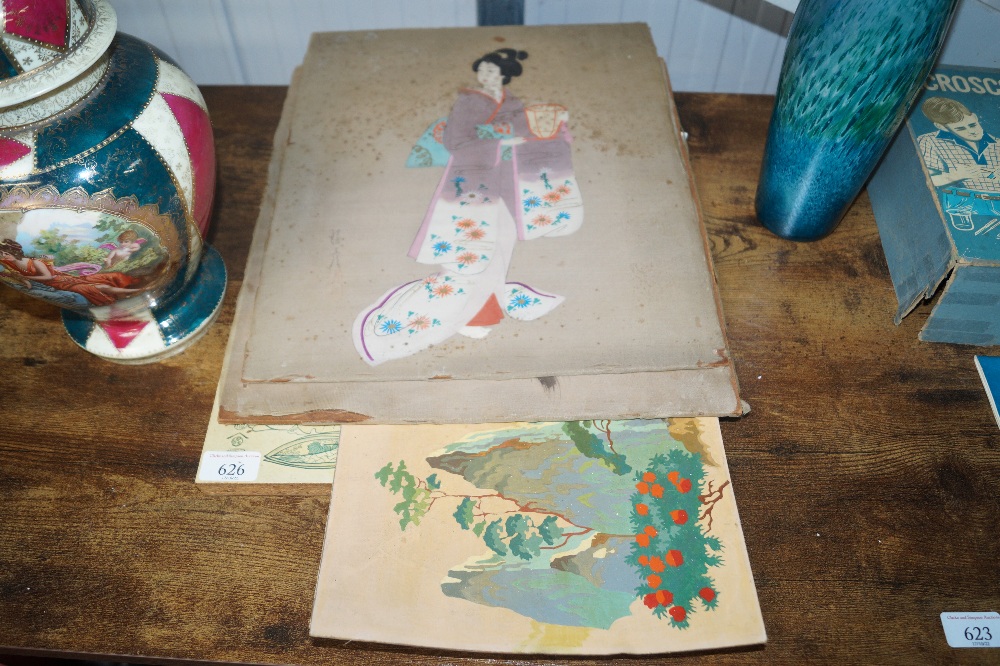 A collection of Oriental art work to include two p
