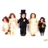 A wedding party group of dolls, the bride and groo