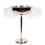 A silver plated wine cooler on stand