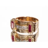 An Art Deco gold diamond and ruby set ring