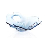 A large mid-20th Century blue glass dish, 34cm