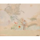 Mary Potter, study of a gardener, initialled water