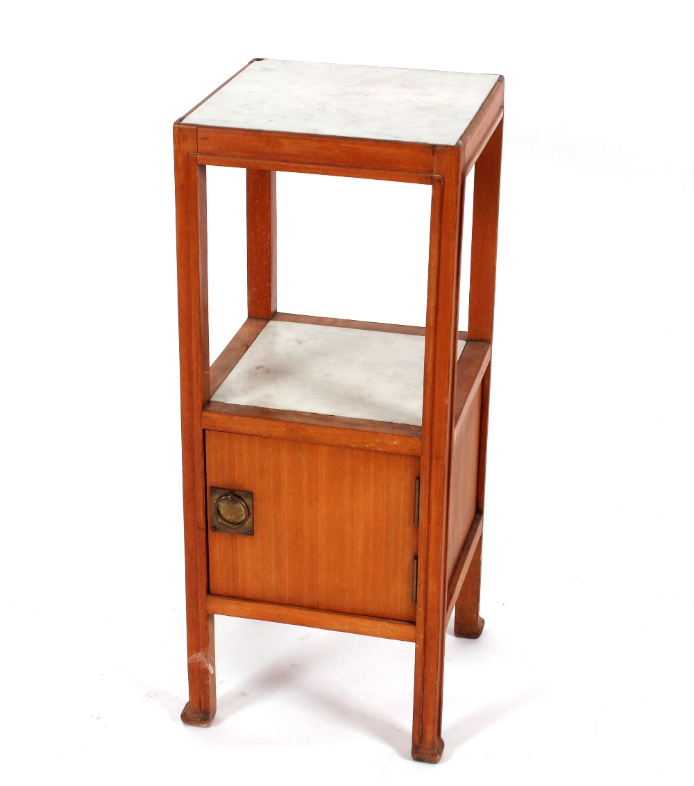 An Art Deco marble top two tier pot cupboard, 32cm