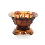 An Art Deco brown mottled glass bowl on stand comp