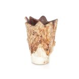 A Bernard Rooke leaf shaped vase, 14.5cm high