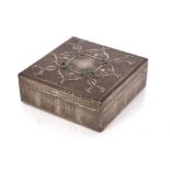 A pewter mounted and enamel decorated hinged box,