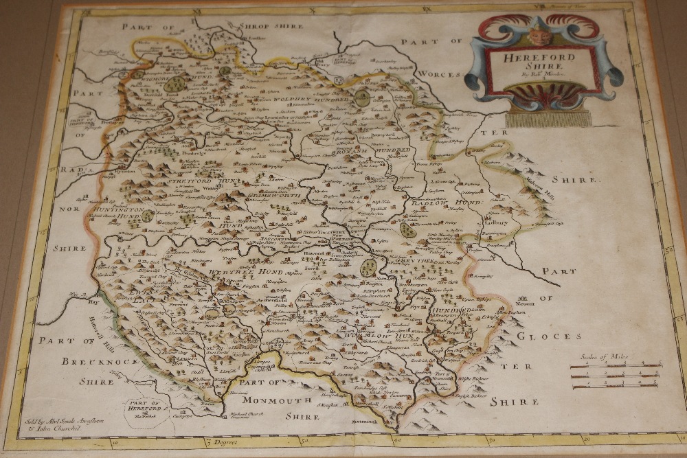 A framed and glazed hand coloured map of Herefords - Image 2 of 4