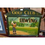 A painted and wooden Golf Club sign for "Irwing"