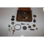 A wooden box and contents of various miscellaneous
