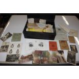 A deeds box and contents of various ephemera and l