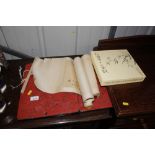 Two Chinese scrolls and two Oriental decorated plaq