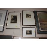 Three framed and glazed black and white engravings