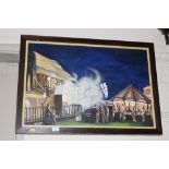 Oil on canvas depicting a carnival scene, indistin