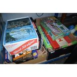 Two boxes of children's toys and games including S