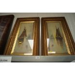 A pair of gilt framed oil paintings depicting sail