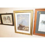 A gilt framed watercolour study depicting boats, i