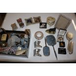 A box containing various costume jewellery, bags,