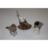 Three continental porcelain bird ornaments