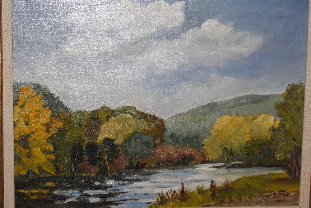 Initials J.P.W. oil on board of a river scene date - Image 2 of 3