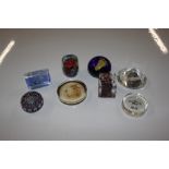 Eight various glass and other paperweights