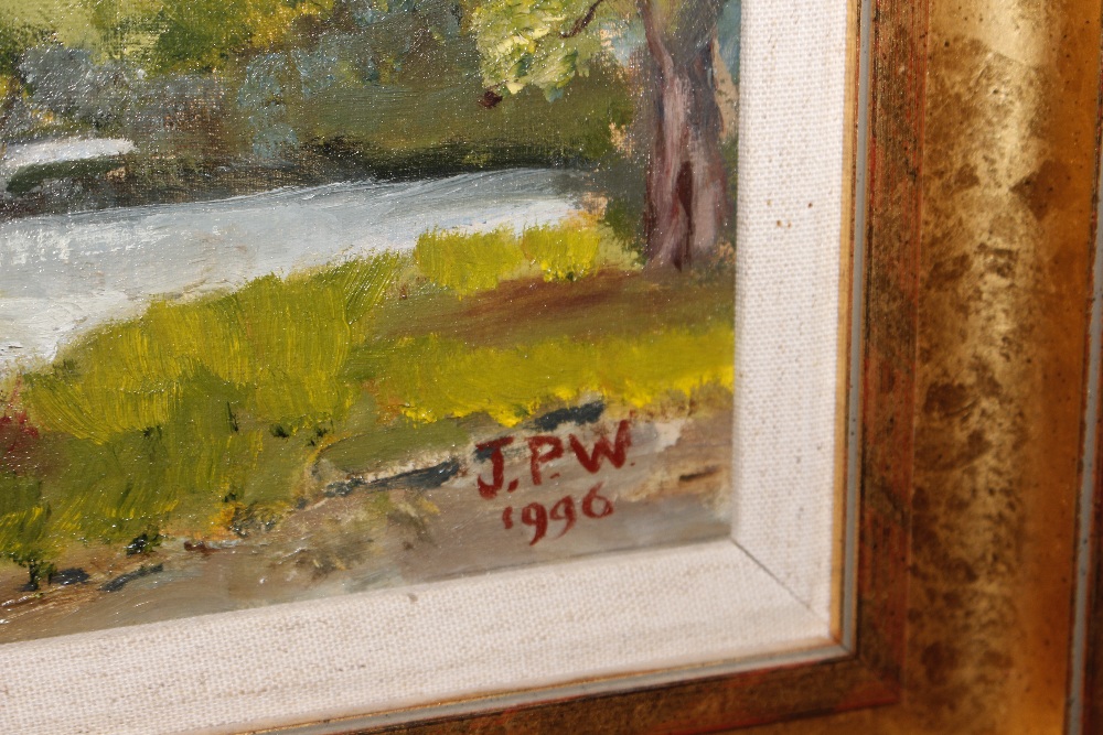 Initials J.P.W. oil on board of a river scene date - Image 3 of 3