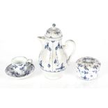 A Meissen blue and white floral patterned coffee set, comprising coffee pot, covered bowl, six