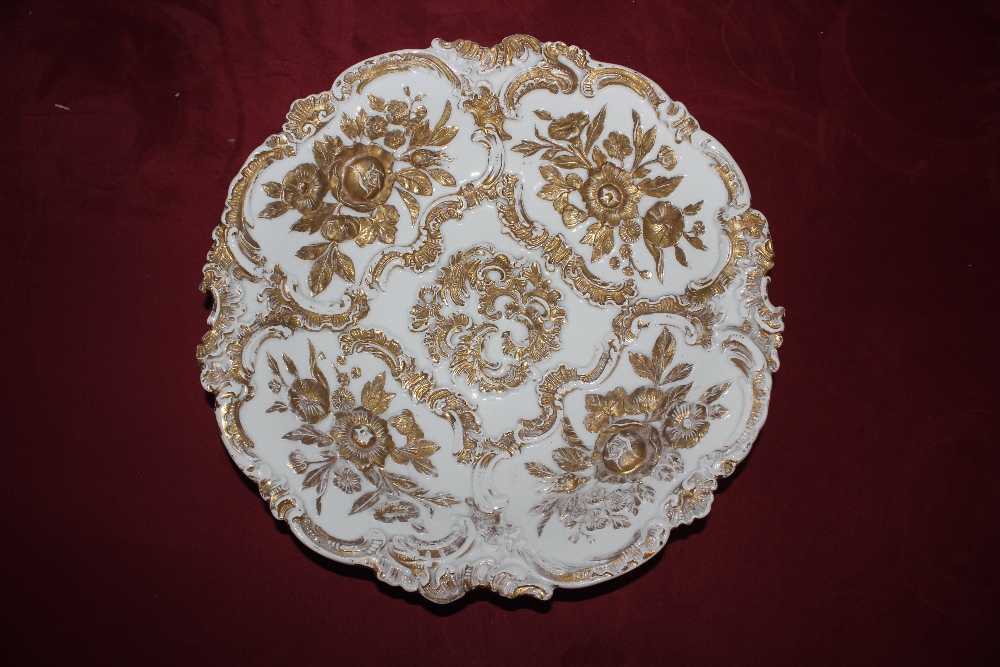 A large Meissen plate with raised gilt floral decoration, 31cm dia. - Image 4 of 6