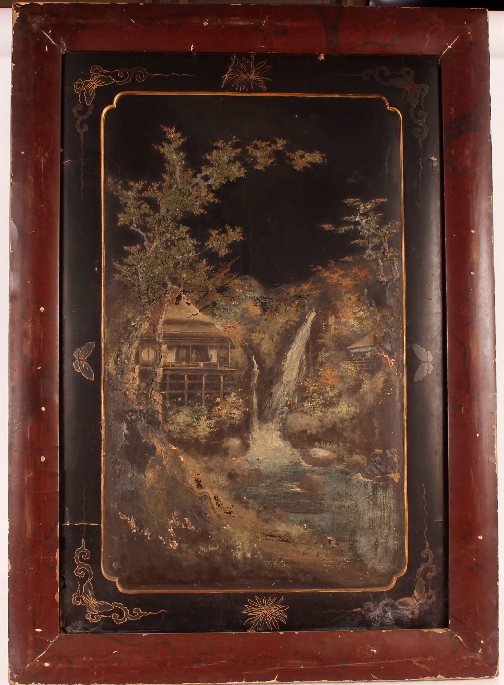 A pair of 19th Century Japanese lacquered panels decorated rural scenes, bears signature AF, 107cm x - Image 3 of 4