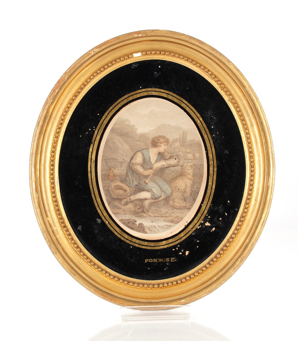 After Bartolozzi, a pair of coloured engravings entitled "Aldelaide" and "Fonrose" ovals in Verre