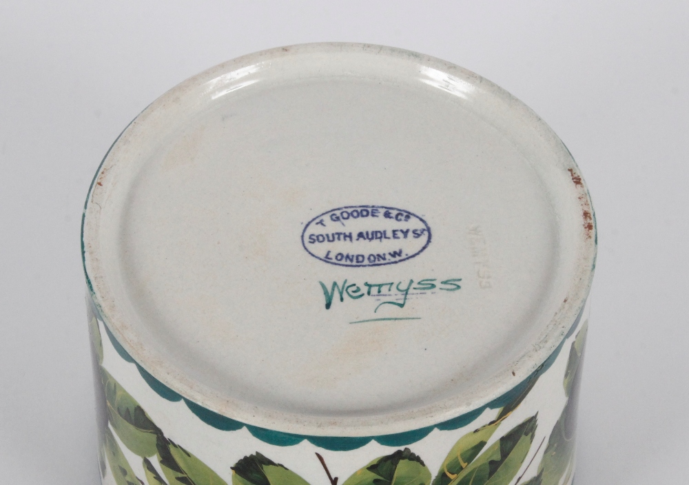 A Wemyss biscuit jar and cover decorated plums and leaves, retailed by T. Goode & Co. South Audley - Image 2 of 2