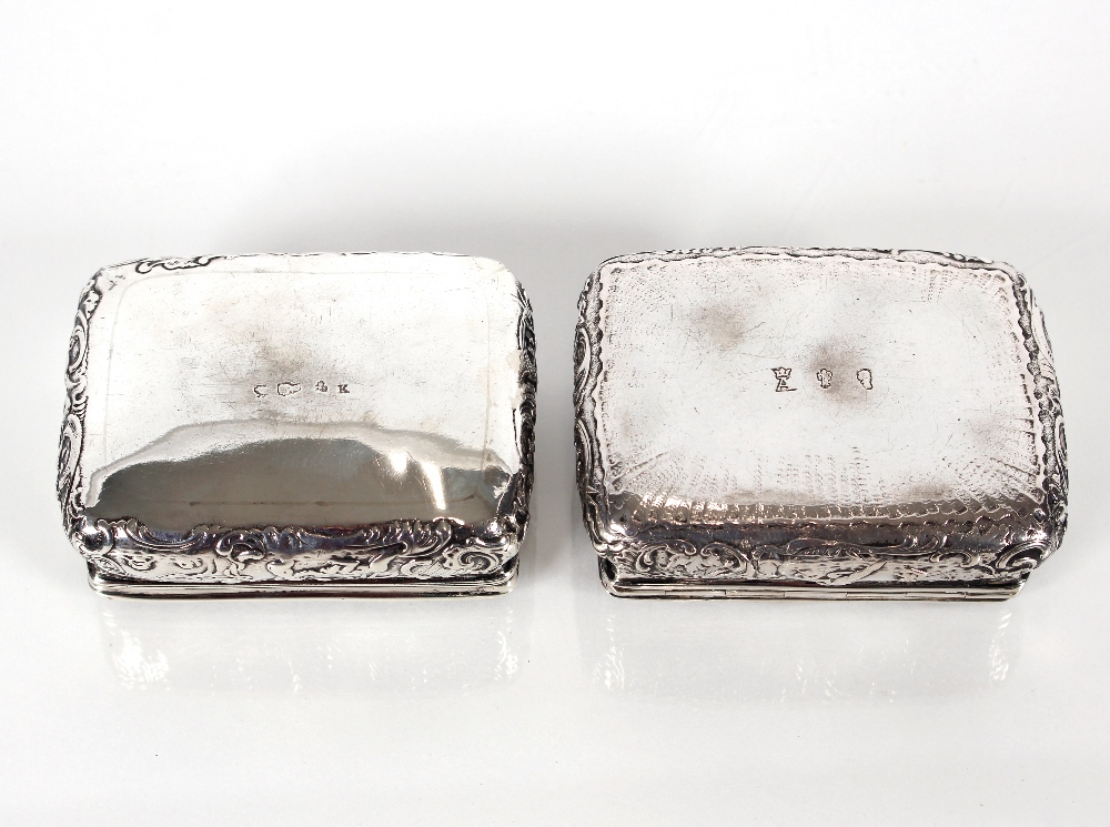 A near pair of 19th Century continental silver table snuff boxes decorated in the Rococo style, - Image 4 of 6