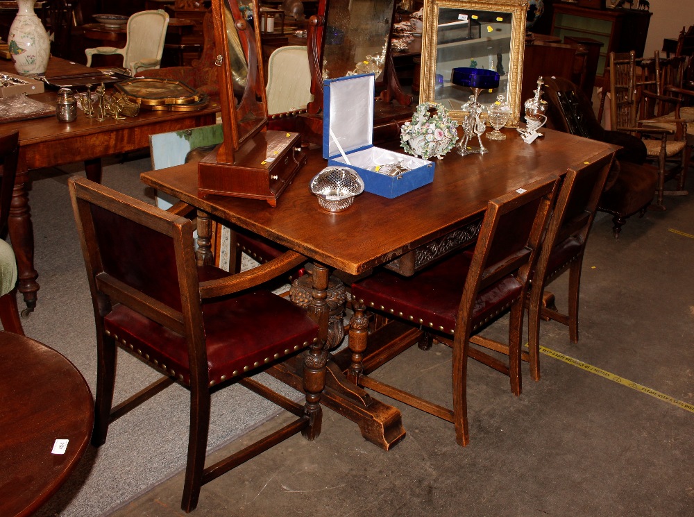 A carved oak Jacobean style refectory type dining table, raised on bulbous turned baluster - Image 2 of 3