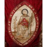 A 19th Century French religious banner of large proportions, hung to a wooden pole, approx. 120cm