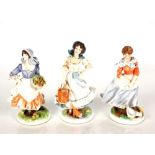 A Royal Worcester Old Country Ways figure "Rosie Picking Apples"; another "Farmers Wife"; and