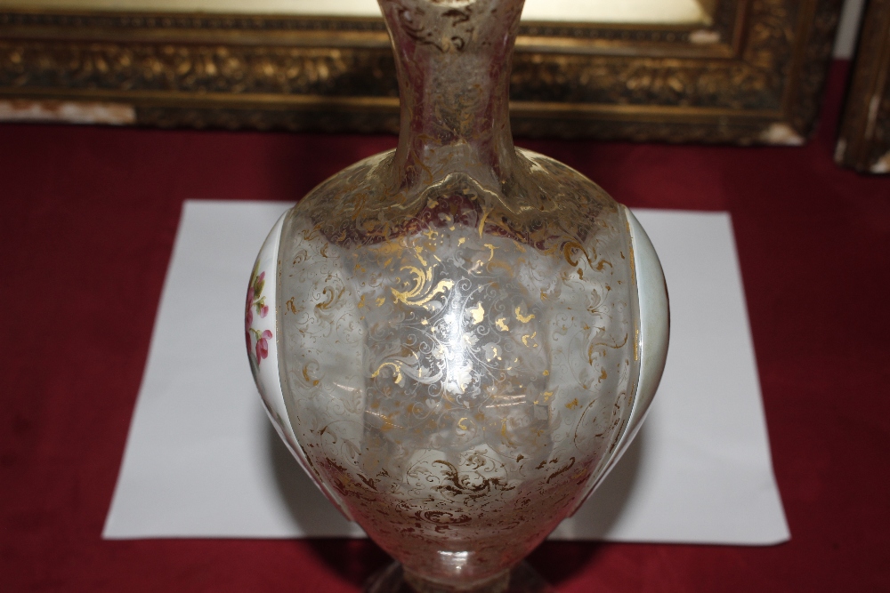 A pair of 19th Century overlaid glass baluster vases, panels decorated with maidens and flowers - Image 11 of 16