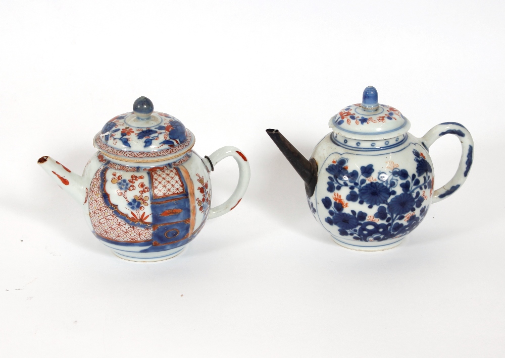 An 18th Century Chinese Imari tea pot with metal spout; and a similar example AF (2)