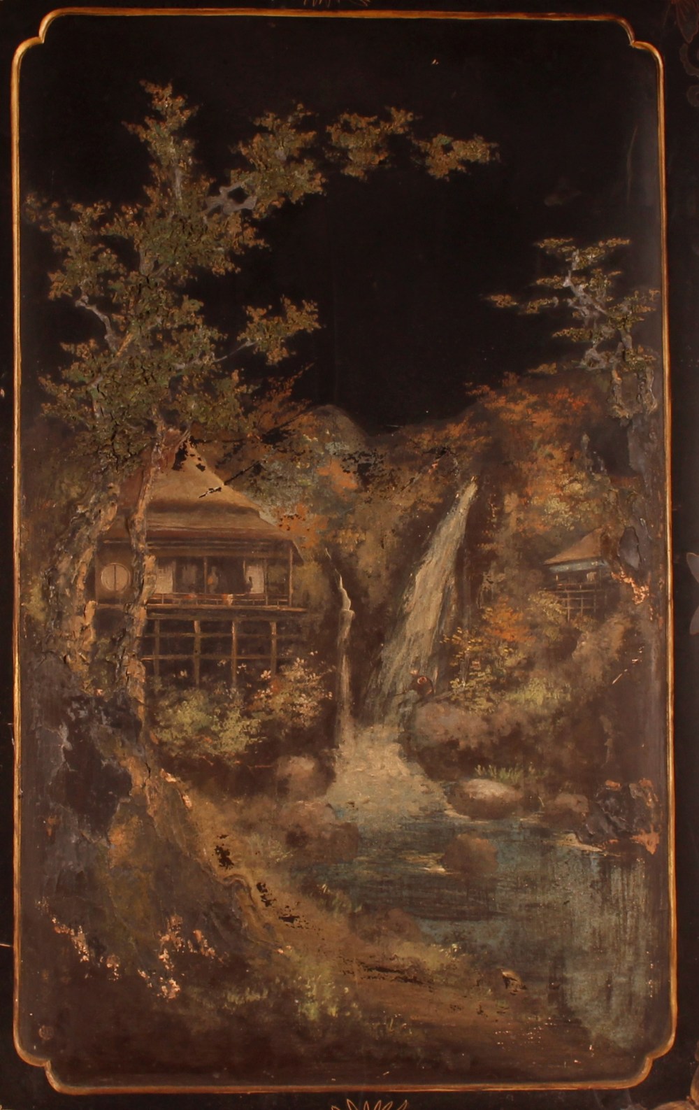 A pair of 19th Century Japanese lacquered panels decorated rural scenes, bears signature AF, 107cm x - Image 4 of 4
