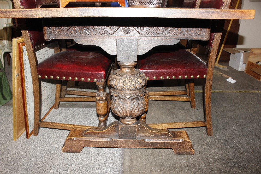 A carved oak Jacobean style refectory type dining table, raised on bulbous turned baluster - Image 3 of 3