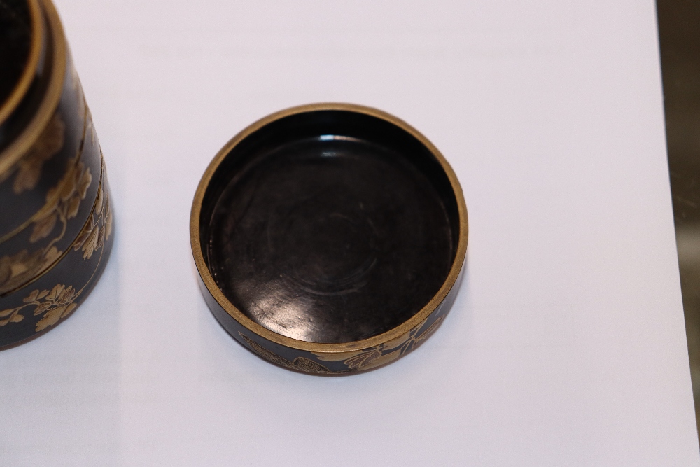 A fine 19th Century Japanese lacquer four compartment cylindrical stacking box, 7.5cm high; and a - Image 10 of 11