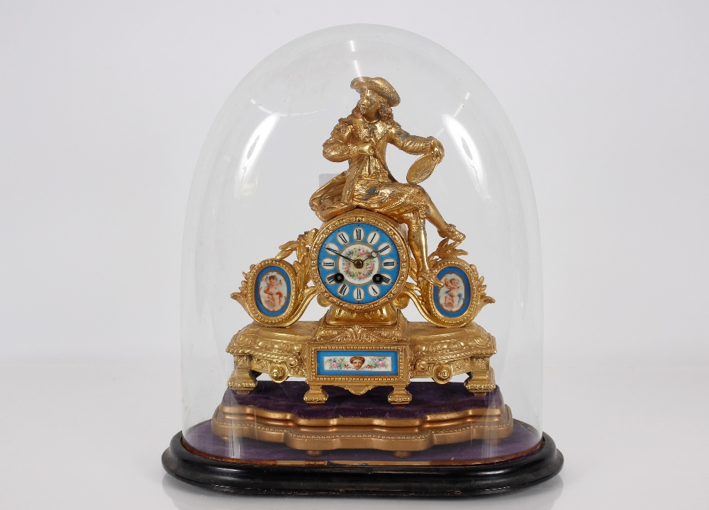 A 19th Century French gilt mantle clock decorated - Image 2 of 2